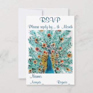 Beautiful Peacock Feathers Bird Art RSVP Karte