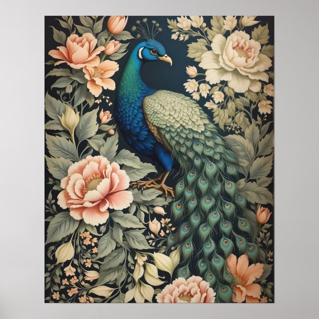 Beautiful Peacock William Morris Inspirierte flora Poster (Vorne)