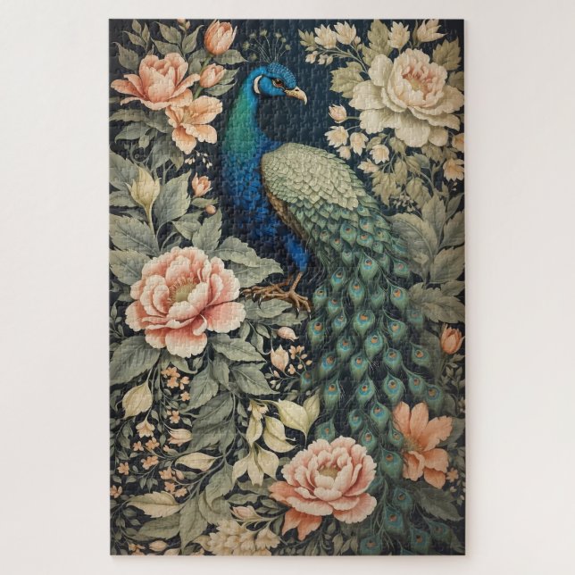 Beautiful Peacock William Morris Inspirierte flora Puzzle (Vertikal)