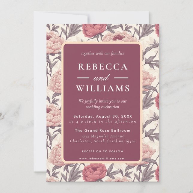 Beautiful  Peonies Spring Wedding Invitation Einladung (Vorderseite)