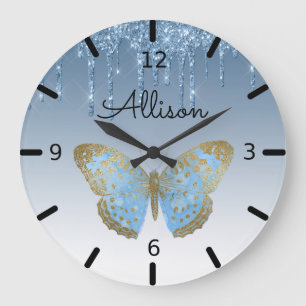 Beautiful Personalized Blue Butterfly Große Wanduhr