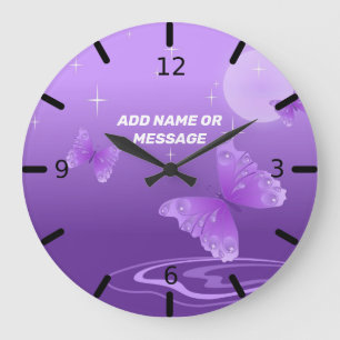 Beautiful Personalized Purple Butterfly Große Wanduhr