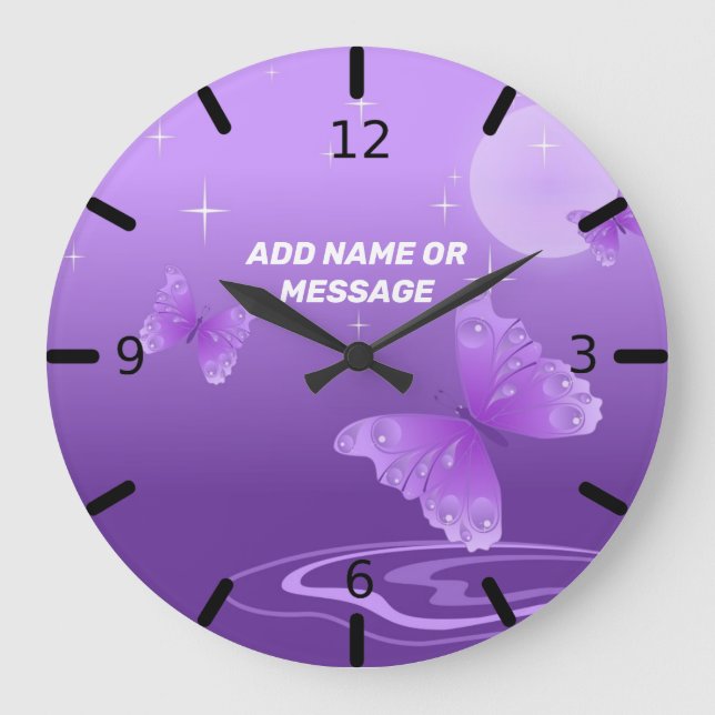 Beautiful Personalized Purple Butterfly Große Wanduhr (Vorderseite)