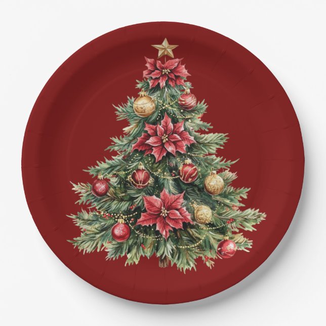 Beautiful Pine Tree Red Christmas  Pappteller (Vorderseite)