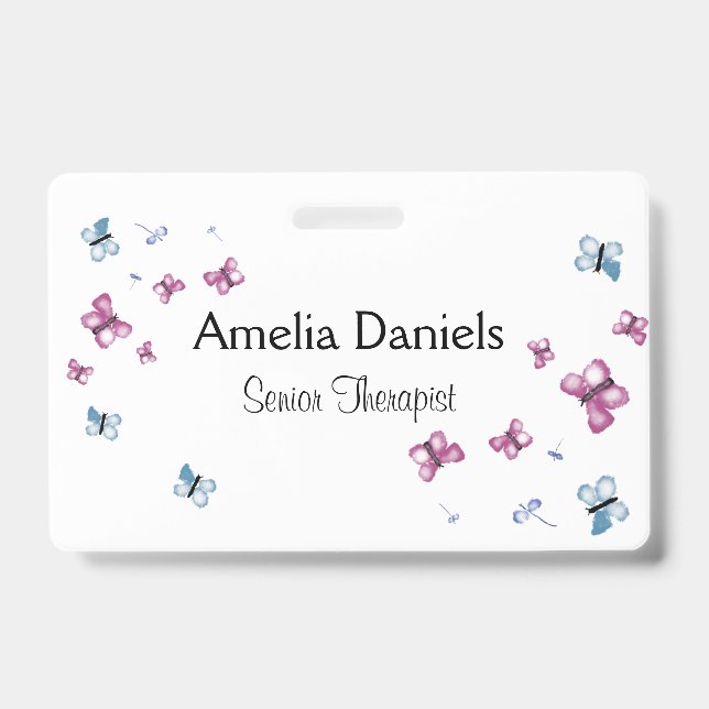 Beautiful Pink and Blue Butterfly Name Tag Ausweis (Vorderseite)