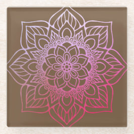 Beautiful Pink Brown Boho Mandala Glasuntersetzer