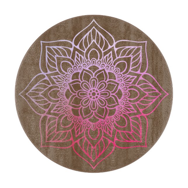 Beautiful Pink Brown Boho Mandala Schneidebrett (Vorderseite)