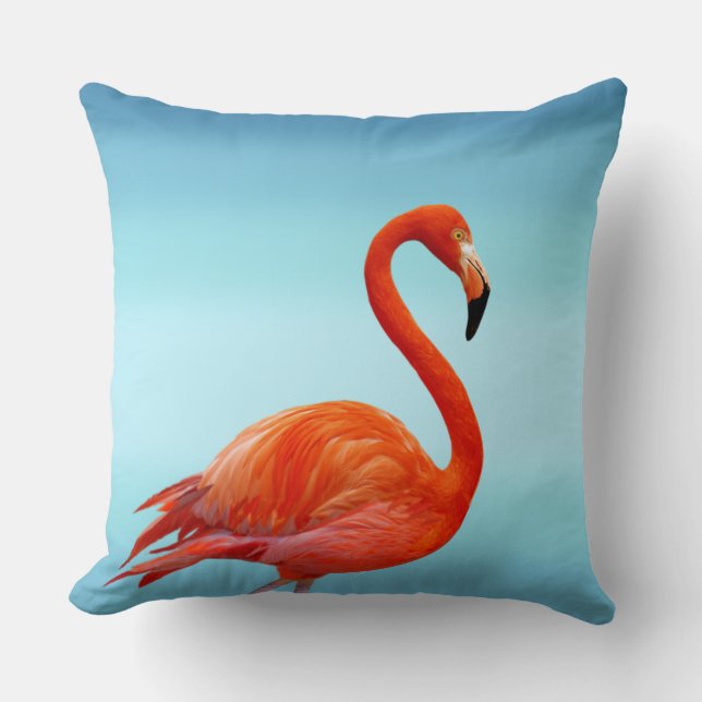 Beautiful Pink Flamingo auf Light Sky Blue Kissen (Vorderseite)