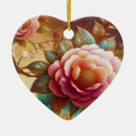 Beautiful Pink Flowers on a Valentines Day Tree  Keramik Ornament