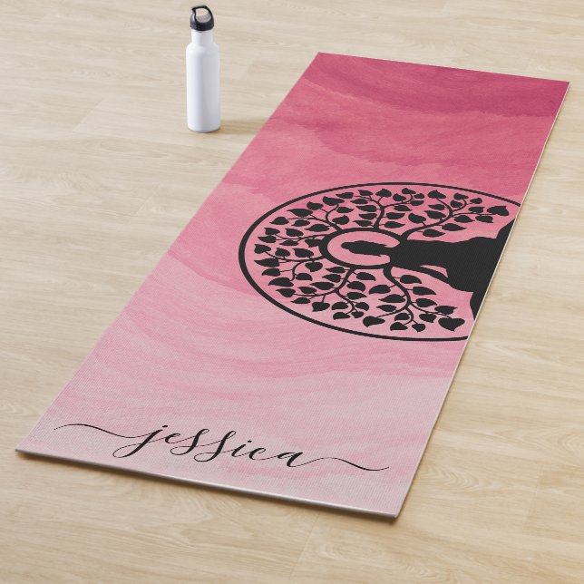 Beautiful Pink Ombre Buddha Tree Individuelle Name Yogamatte (Beispiel)