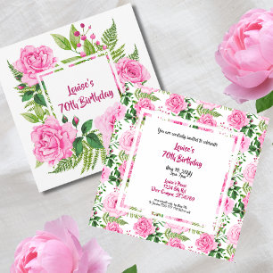 Beautiful Pink Roses 70. Geburtstag Einladung
