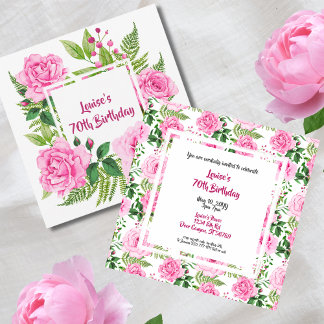 Beautiful Pink Roses 70. Geburtstag Einladung