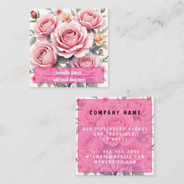 Beautiful Pink Roses Luxury Trendy Collection Quadratische Visitenkarte (Vorne/Hinten)