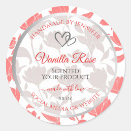 Beautiful Pink White Floral Muster Produktkennzeic Runder Aufkleber