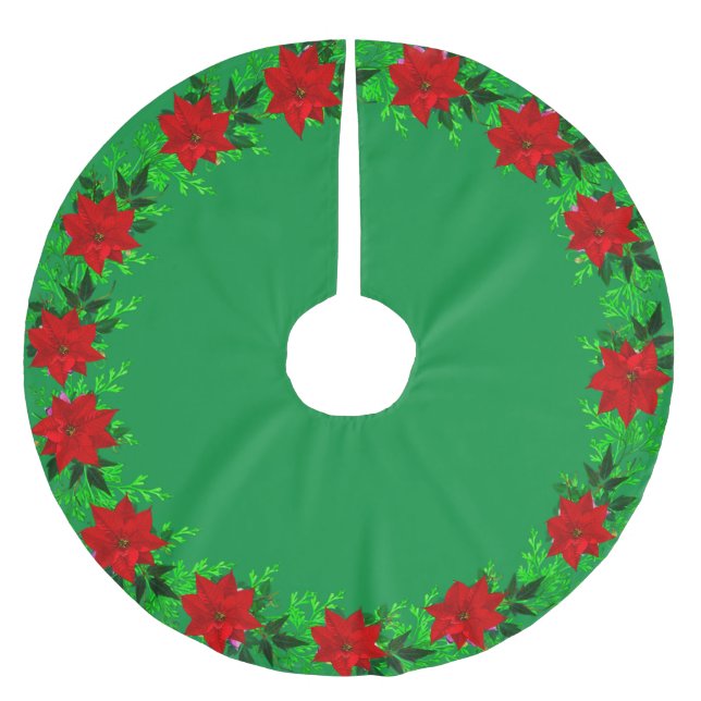 Beautiful Poinsettia Blume Garland on Green Polyester Weihnachtsbaumdecke (Vorderseite)