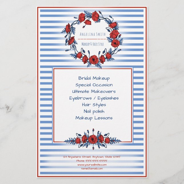 Beautiful Poppy Wreath Floral & Stripes Flyer (Vorne)