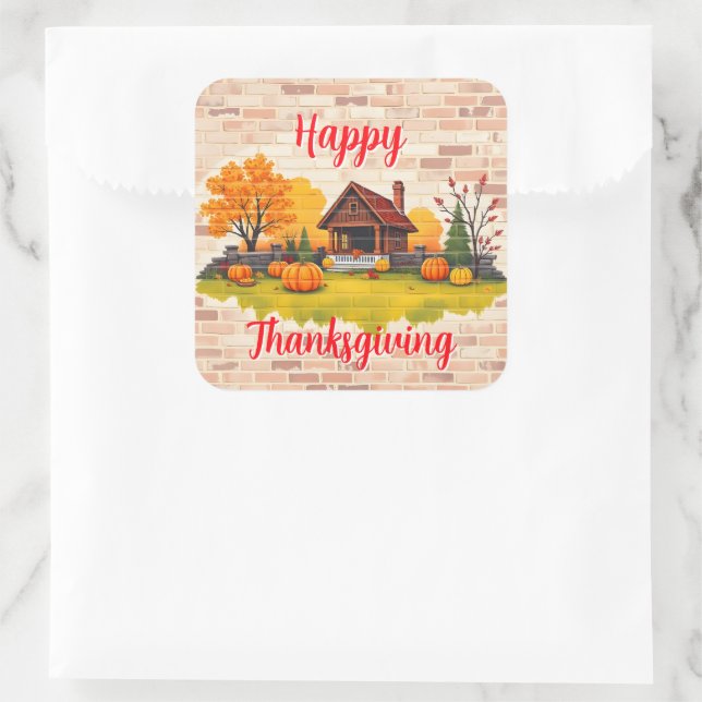 Beautiful Popular Happy Thanksgiving Fall Quadratischer Aufkleber (Tasche)