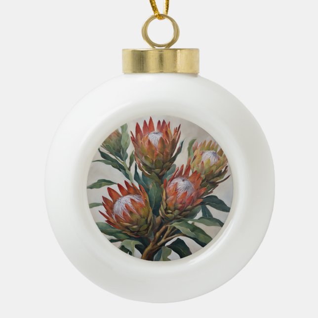 Beautiful Protea Blume aus Südafrika Keramik Kugel-Ornament (Vorderseite)