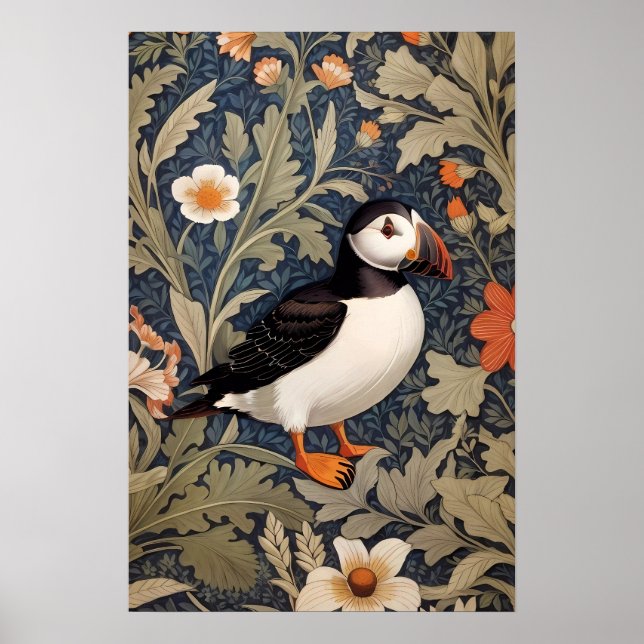 Beautiful Puffin William Morris Inspiriert Poster (Vorne)