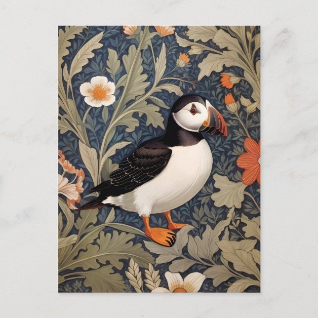 Beautiful Puffin William Morris Inspiriert Postkarte (Vorderseite)