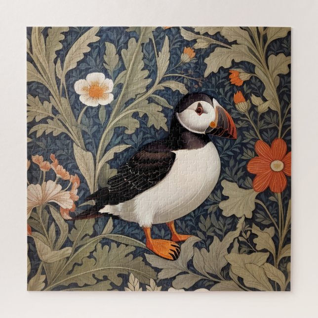 Beautiful Puffin William Morris Inspiriert Puzzle (Vertikal)