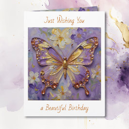 Beautiful Purple Butterfly and Flowers Birthday Karte
