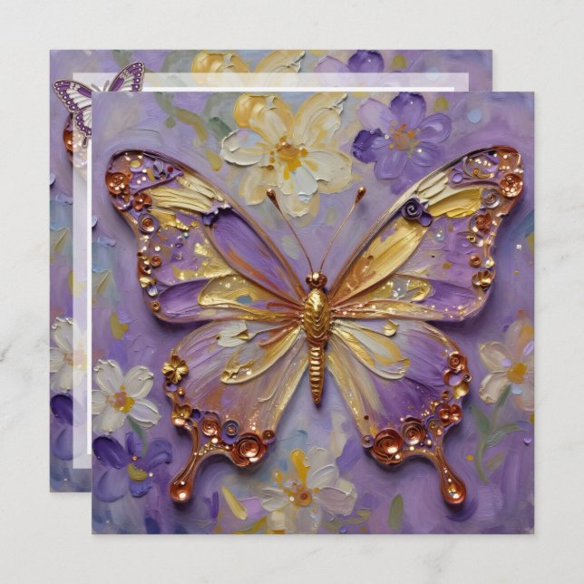 Beautiful Purple Butterfly and Flowers Blank Karte (Vorne/Hinten)