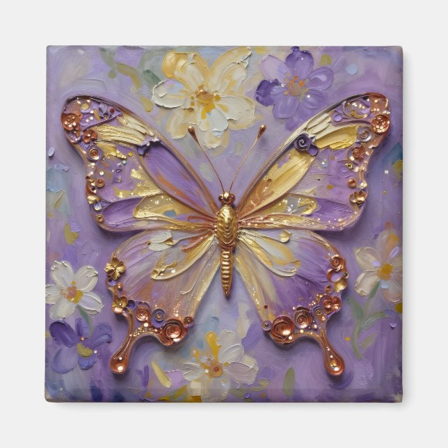 Beautiful Purple Butterfly and Flowers Magnet (Vorne)