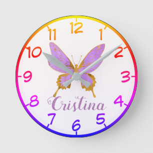 Beautiful Purple & Gold Butterfly Runde Wanduhr