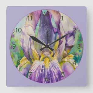 Beautiful Purple Iris Close-Up Quadratische Wanduhr