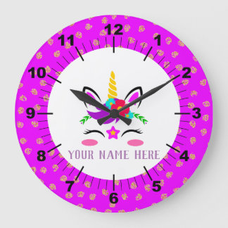 Beautiful Purple & Pink Unicorn Große Wanduhr