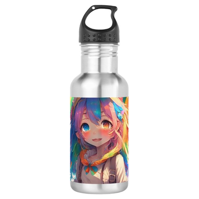 Beautiful Rainbow Anime Girl Edelstahlflasche (Vorderseite)