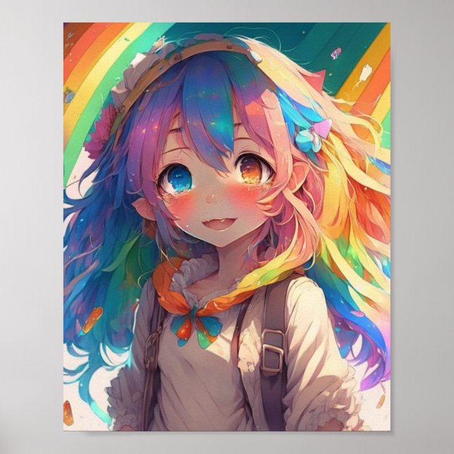 Beautiful Rainbow Anime Girl Poster (Vorne)