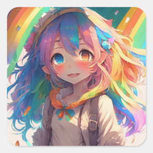 Beautiful Rainbow Anime Girl Quadratischer Aufkleber