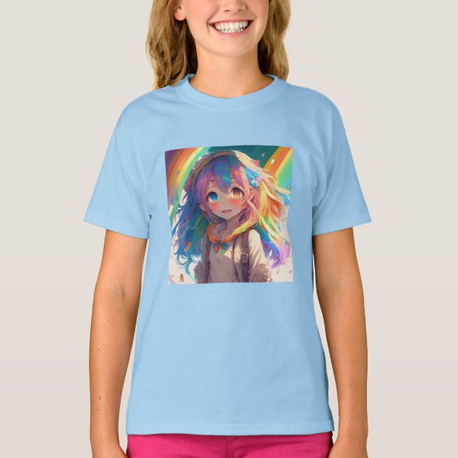 Beautiful Rainbow Anime Girl T-Shirt (Vorderseite)