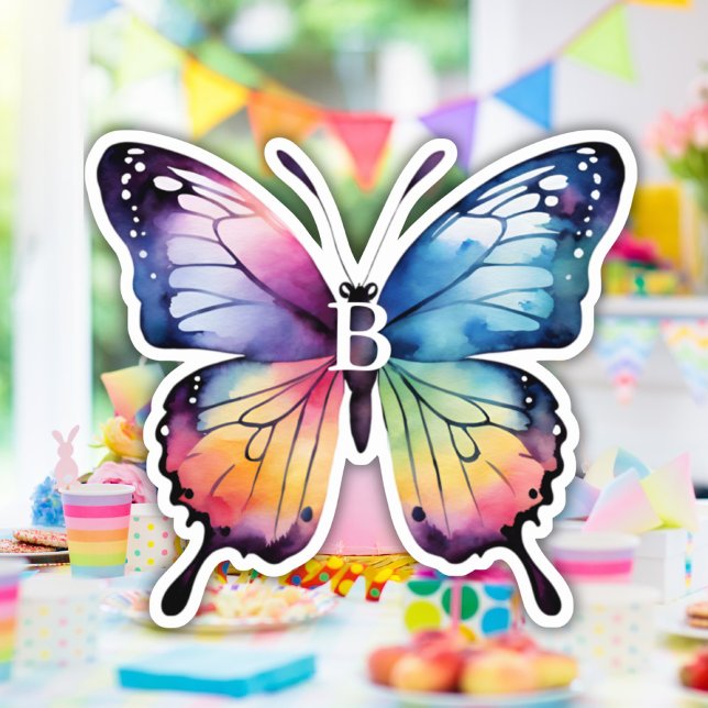 Beautiful Rainbow Butterfly Candy Kisses Monogram Aufkleber (Von Creator hochgeladen)