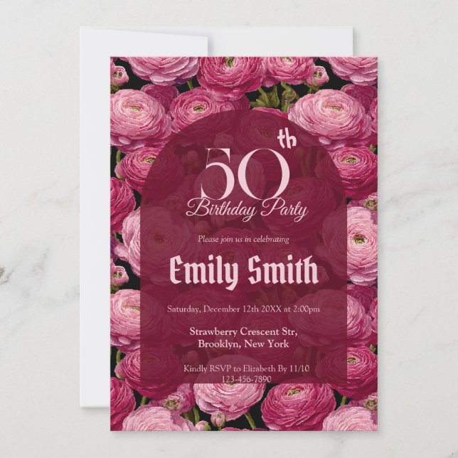 Beautiful Ranunculus Inspired Birthday Event Einladung (Vorderseite)
