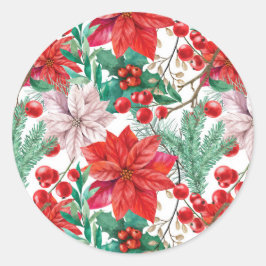 Beautiful red and white Christmas poinsettia Runder Aufkleber