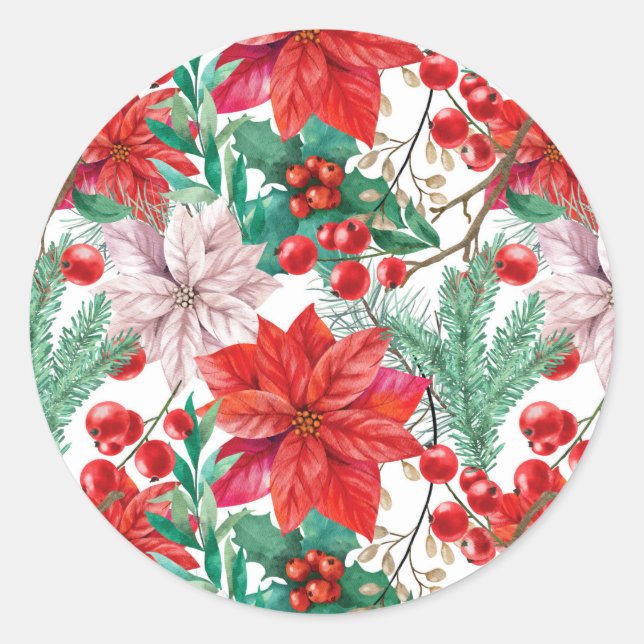 Beautiful red and white Christmas poinsettia Runder Aufkleber (Vorderseite)