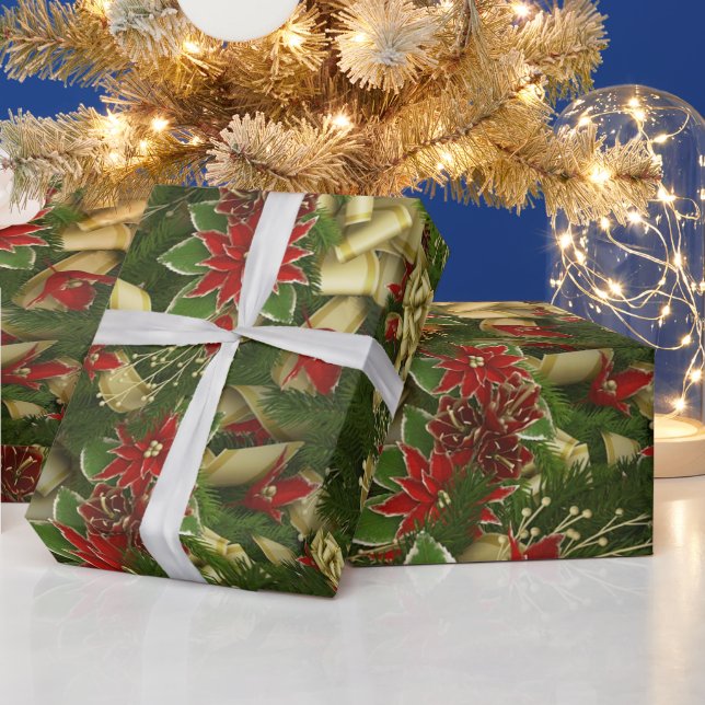 Beautiful Red Christmas Poinsettia Muster Geschenkpapier (Feiertage)