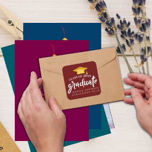 Beautiful Red Gold Grad Abschluss 2025 Quadratischer Aufkleber