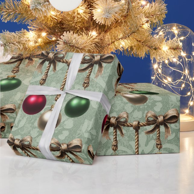 Beautiful Red,Gold,Green Christmas Bauble Ornament Geschenkpapier (Feiertage)