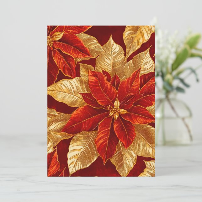 Beautiful Red Gold Vintag Poinsettias Weihnachten (Stehend Vorderseite)