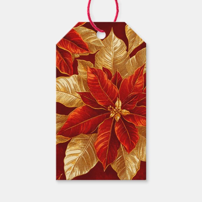 Beautiful Red Gold Vintag Poinsettias Weihnachten Geschenkanhänger (Vorderseite)
