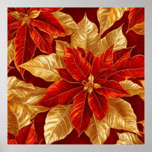 Beautiful Red Gold Vintag Poinsettias Weihnachten Poster
