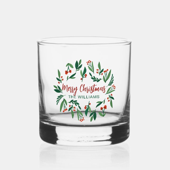 Beautiful Red Green Holly Berry Custom Christmas Whiskyglas (Vorderseite)