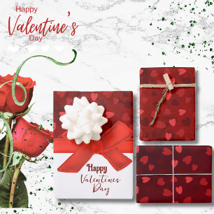 Beautiful Red Hearts Bow Valentine Geschenkpapier Set