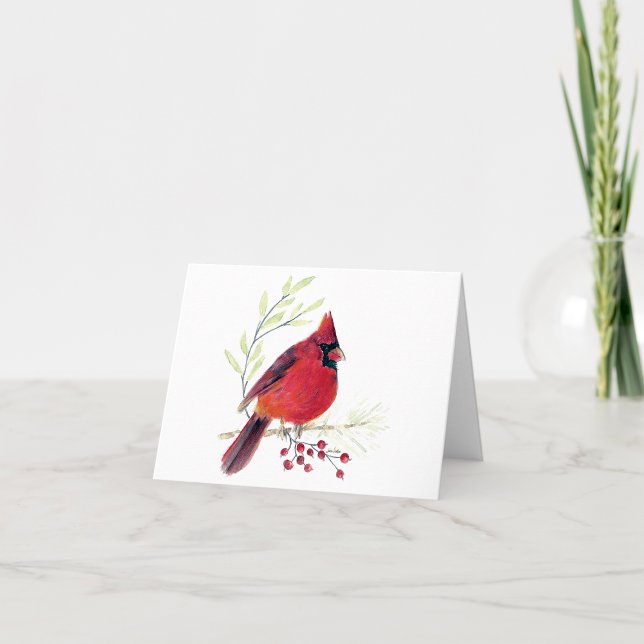 Beautiful Red Kardinal Note Card (Beautiful Red Cardinal Watercolor Colored Pencil Blank Note Cards from Jenn Steffen Art)