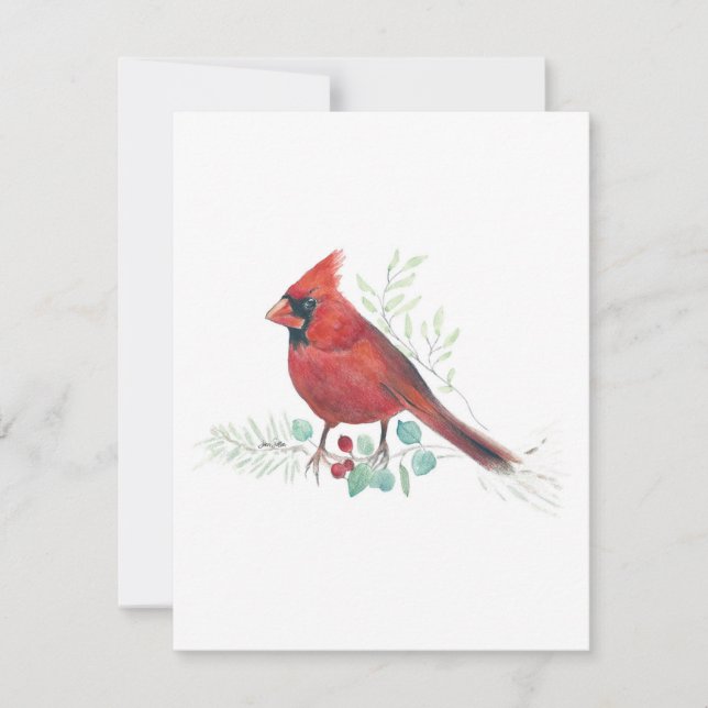 Beautiful Red Kardinal Watercolor Note Card (Vorderseite)