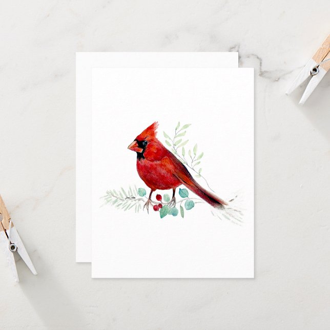 Beautiful Red Kardinal Watercolor Note Card (Beautiful Red Watercolor Colored Pencil Cardinal Blank Note Cards from Jenn Steffen Art)